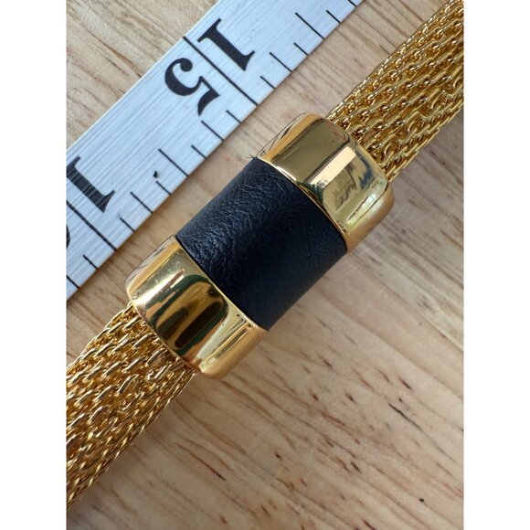 Vince Camuto Gold-Tone Mesh Bracelet W/ Black Leather Accent & Lobster Clasp 7.5 - Picture 3 of 9
